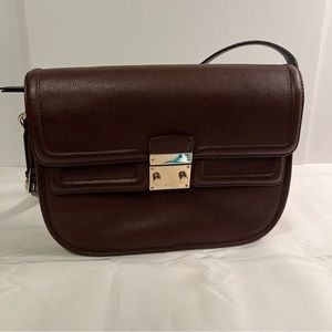 DKNY Push Lock Shoulder Bag Brown Leather EUC